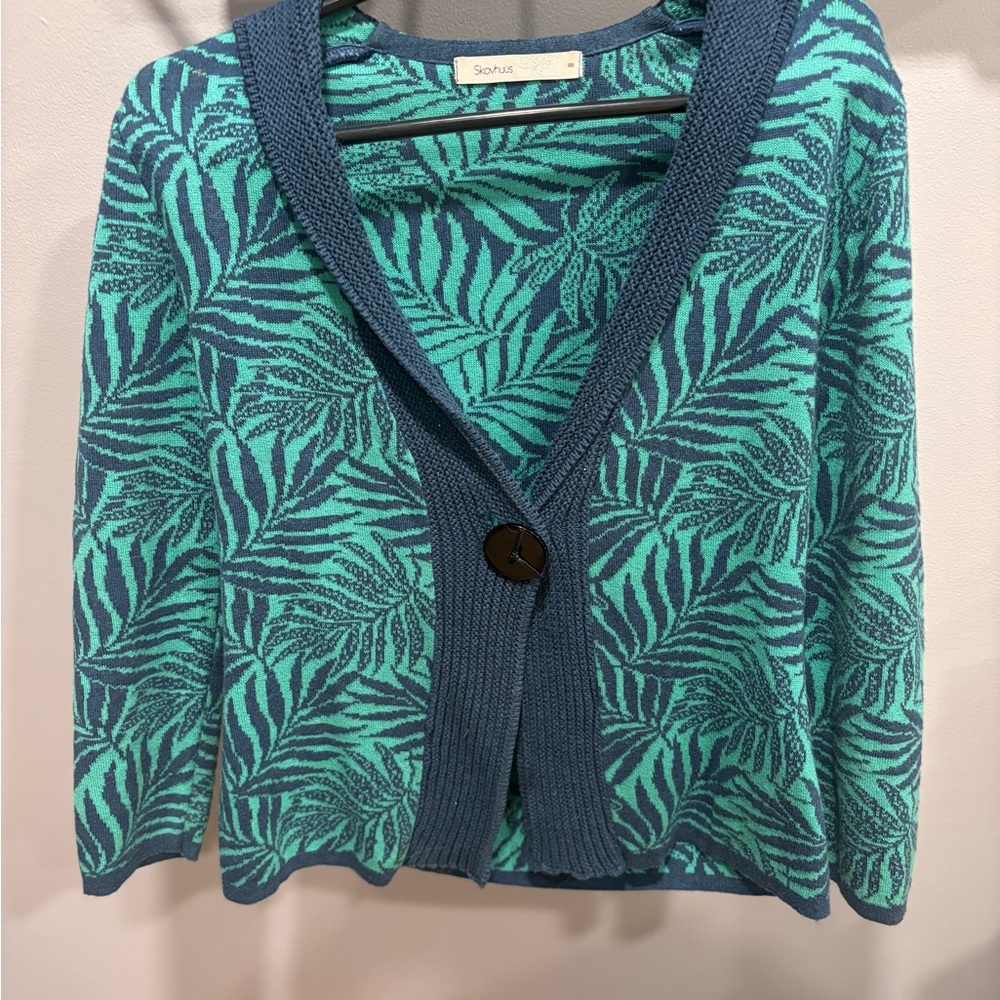 Skovhuus Leaf Patterned Blue and Green Sweater
